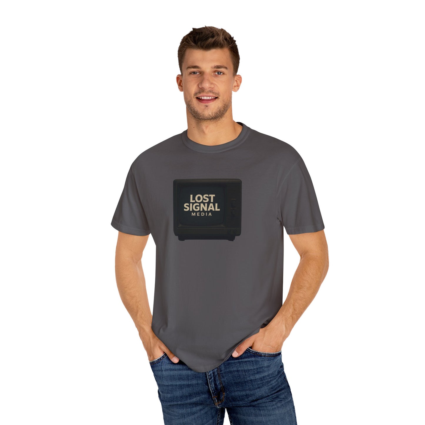 Unisex Garment-Dyed T-Shirt with Lost Signal Media Print | Comfy Casual Tee for Everyday Wear, Gifts, Festivals, Relaxed Style