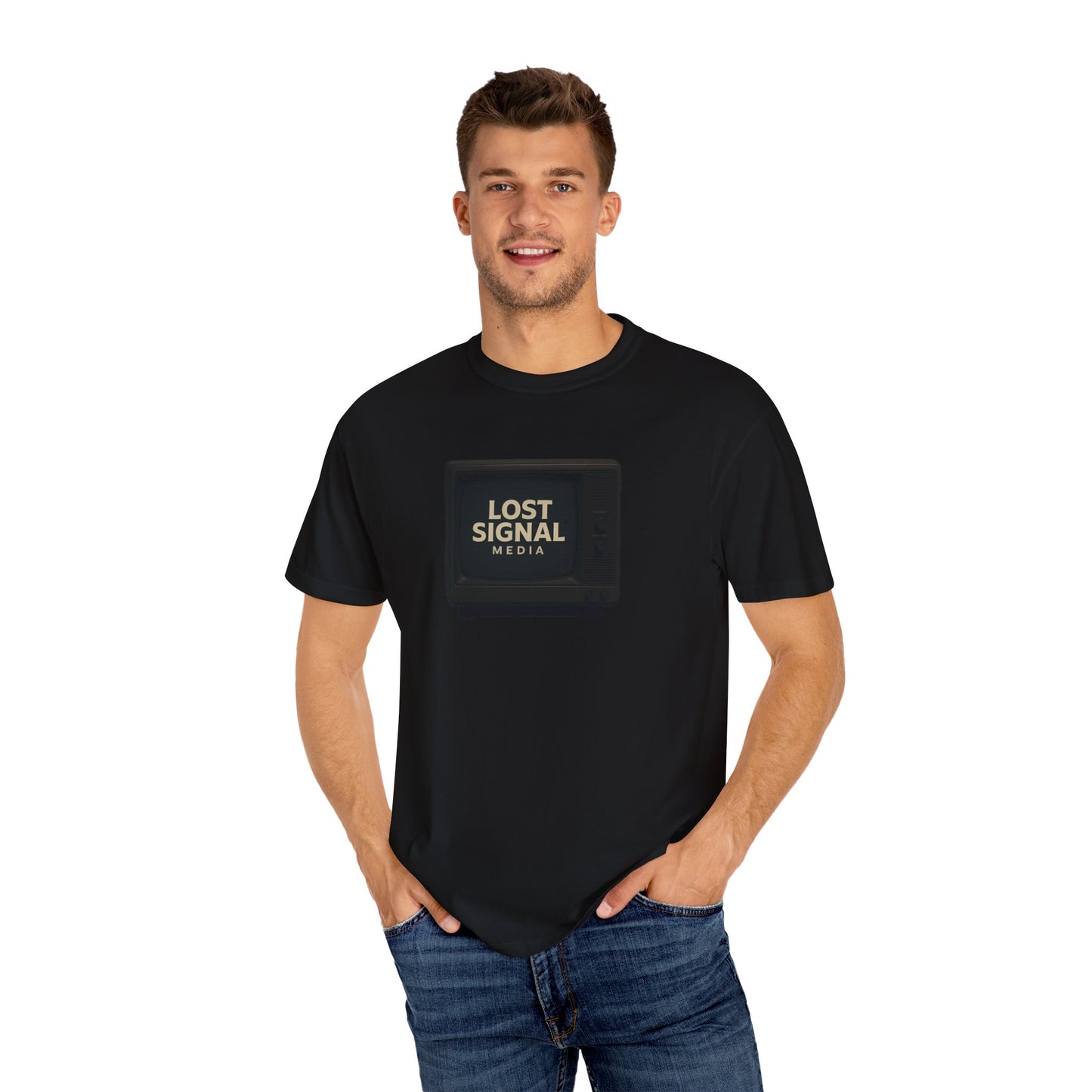 Unisex Garment-Dyed T-Shirt with Lost Signal Media Print | Comfy Casual Tee for Everyday Wear, Gifts, Festivals, Relaxed Style