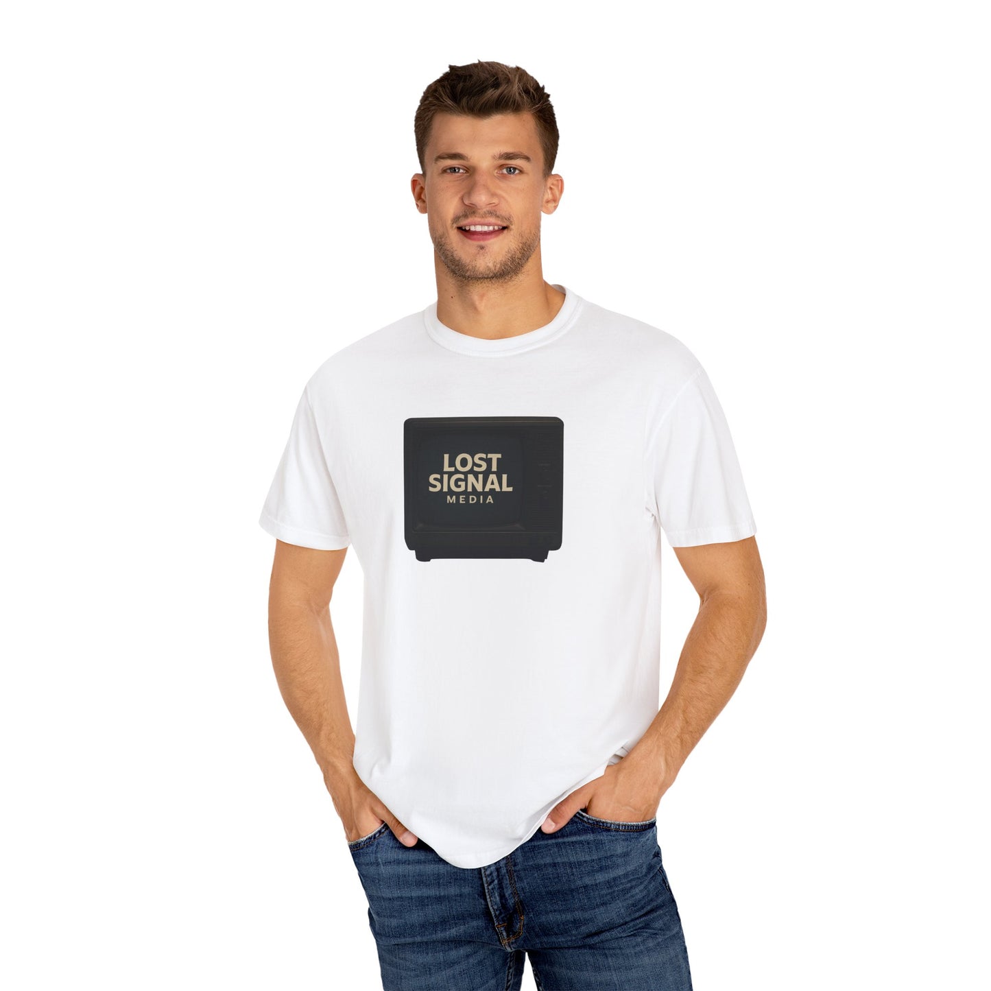 Unisex Garment-Dyed T-Shirt with Lost Signal Media Print | Comfy Casual Tee for Everyday Wear, Gifts, Festivals, Relaxed Style